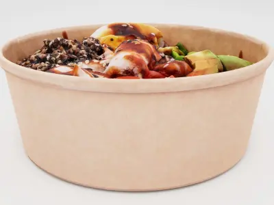 Poke bowl with striped prawn or caramote prawn tomato avocado 3D model