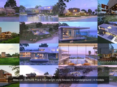 Mies van derRohe Frank lloyd wright style houses G n underground 3D Model Pack
