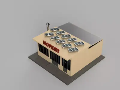 Factory building with solar panels on roof 3D model