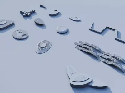 Urban Park concrete and wood benches with planter kit Low-poly 3D model