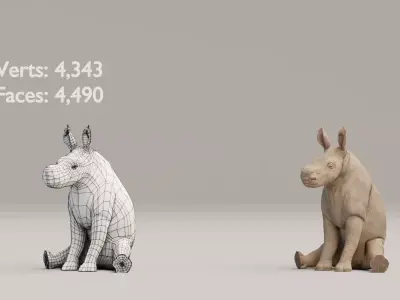 Rigged Baby Rhino And Adult Rhino Low-poly 3D model