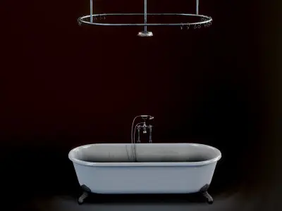 Bathtub with shower curtain Low-poly 3D model