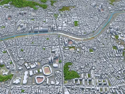 Cheongju Downtown South Korea Low-poly 3D model