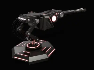 LowPoly Sci-Fi Turret V1 Updated Low-poly 3D model