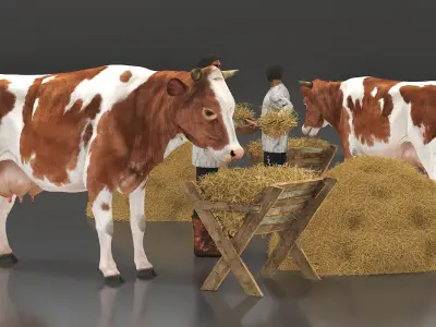  Medieval Peasant Tending to Cow 