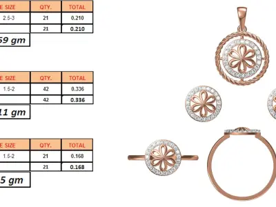 Light wt Ring Earrings Pendant set stl jcd 1-render details 3D print model 9