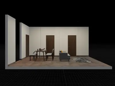 Isometric Open Space Interior Dining Living Room 3D model