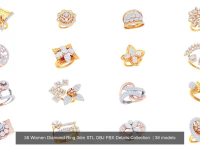 38 Women Diamond Ring 3dm STL OBJ FBX Details Collection  3D Model Pack