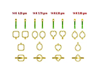 Gold  ultra light Jewellery Set With Diamonds heart oval Octagon 3D print model