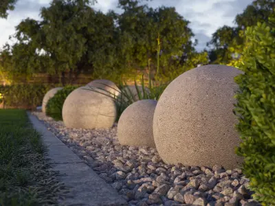 Flowerbed garden with stone balls 3D model
