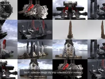 Sci-Fi collection Mega city ship collection 1 3D Model Pack