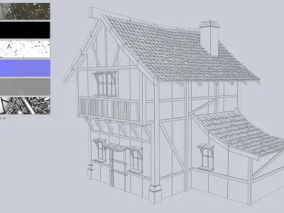Medieval house Low-poly 3D model 26