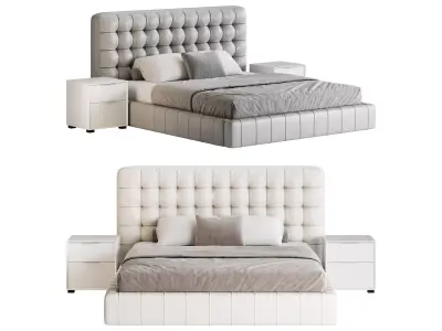 White Upholstered Panel Bed 3D model
