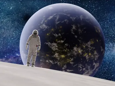 moon and astronaut looking earth landscape scene 3D model