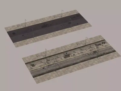 Modular urban roads and streets Low-poly 3D model