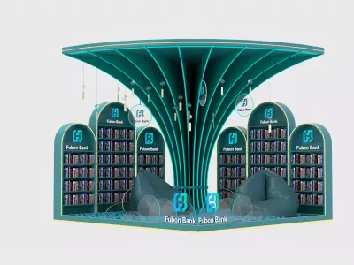 Modern Brand Pavilion Library Booth with Tree Canopy Structure 3D model