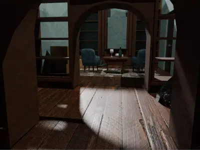 abandoned manor exterior and interior game map Low-poly 3D model