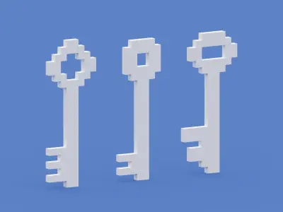  Voxel White Keys Low-poly 3D model