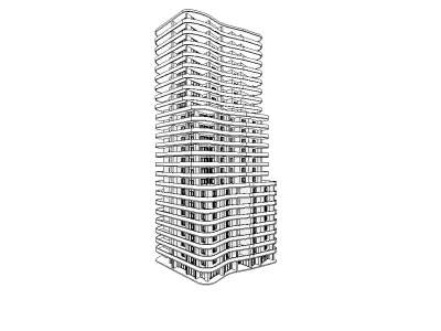 Luxury Curved Residential Tower  Modern Building 3D model