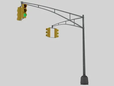 Traffic Light with Pole Low-poly 3D model