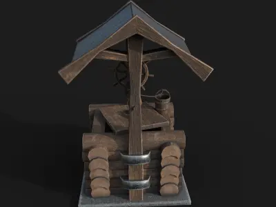 Wooden draw-well Low-poly 3D model