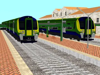 Railway Station Platform 3D Model with Train Simulation 2025 Low-poly 3D model