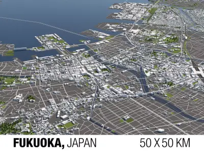 Fukuoka Japan 50x50km 3D model