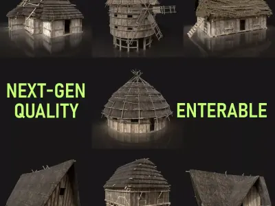 Next Gen AAA Medieval Village Collection - 7 Enterable Buildings Low-poly 3D model