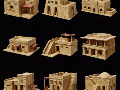 EGYPTIAN ARAB DESERT HOUSE HUT CLAY COTTAGE SHELTER COLLECTION Low-poly 3D model