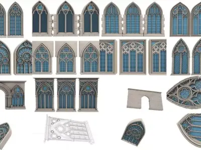 Gothic Windows 3D Model Pack