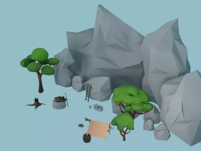 Stylized Low Poly Forest Rock Camp Environment Pack Low-poly 3D model