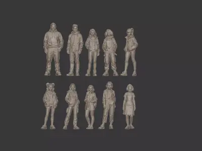 Street style figure set for diorama 3D print model