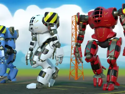 Fully rigged cartoon mecha Low-poly 3D model