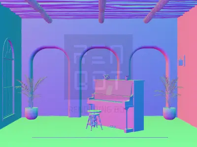 Old Room Old Piano Low-poly 3D model