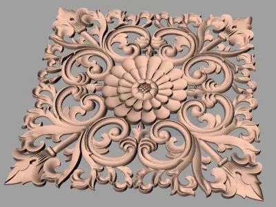 European style flower 3D relief STL Model for cnc engraving E075 3D model