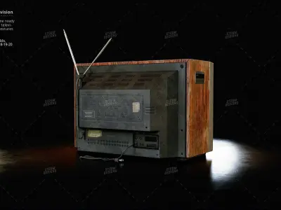 Vintage CRT Television Prop Low Poly PBR UE Textures Low-poly 3D model