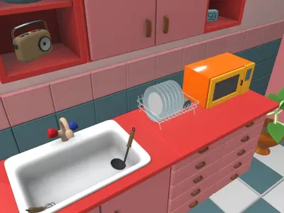 Isometric cartoon kitchen room 02 3D model