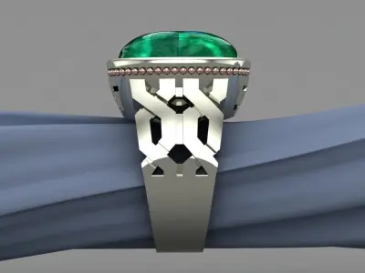 Cubin Emerald Mans White Gold Ring 3D Print Model 3D print model
