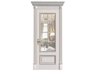 Classic interior white door with glass 3D model