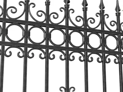 Fence in classic style with wrought iron railing 3D model