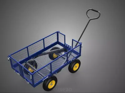 BLUE MESH METAL NET PANEL DECK RACK GARDEN CART WAGON TROLLEY 4W 3D model