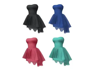 Strapless Dress With Flouncing Outer Skirt Low-poly 3D model