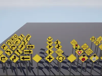 Traffic signs USA warning series Low-poly 3D model