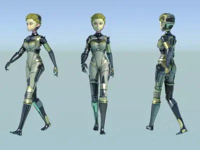 Asymmetric Robotic Character GOLD Low-poly 3D model