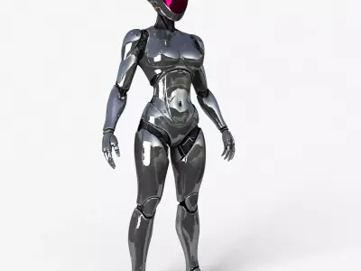 Chrome Robot Woman High Detail  3D model