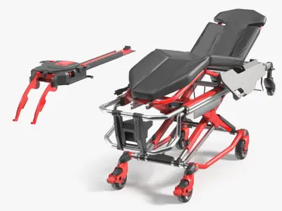  Automatic Medical Cot With Loading Guide Black Red Rigged 