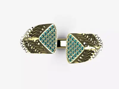 Bypass Wave Lattice Ring with Azure Pave Terminals 14K Gold 3D print model