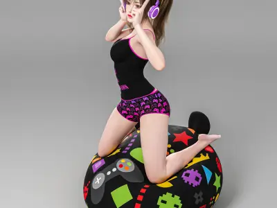 sexy girl sitting on the floor 3D model
