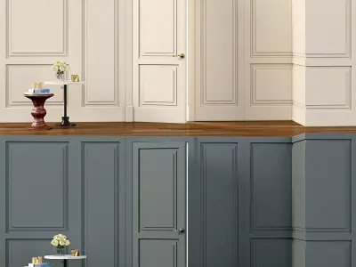 Wall molding Boiserie classic panels with door Low-poly 3D model