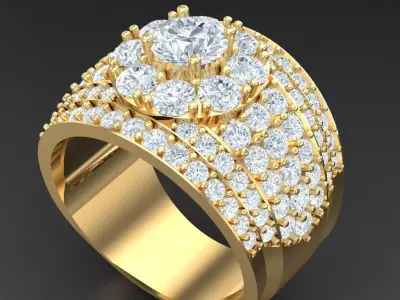 Light Gold Diamond Men Ring 2MR017 3D model